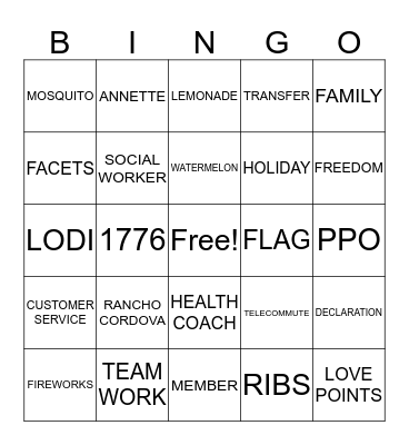 Blue Shield 4th of July BINGO Card