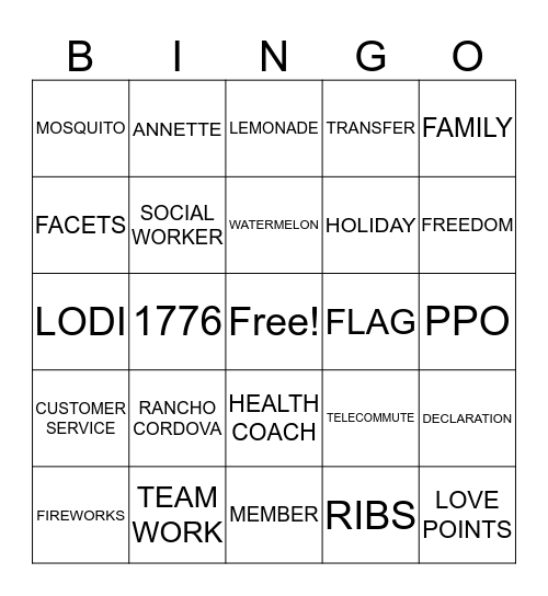 Blue Shield 4th of July BINGO Card