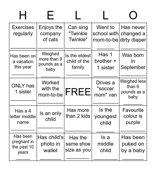 SAY HELLO!  Bingo Card