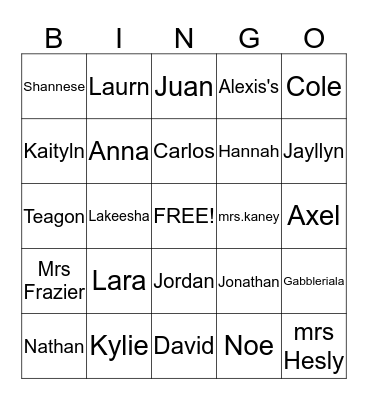 People in 5 grade Bingo Card