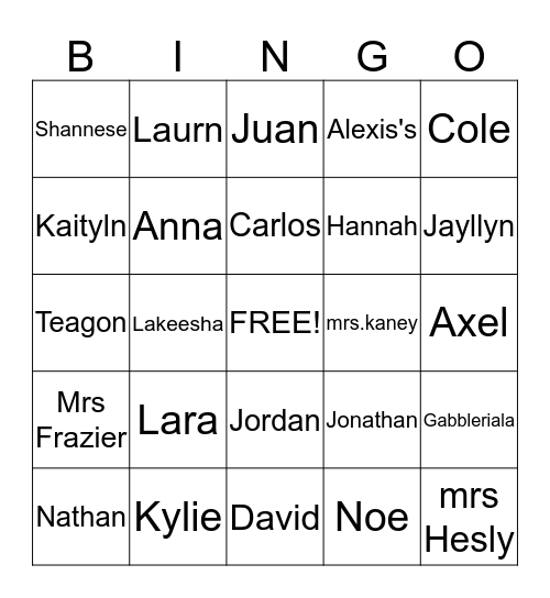 People in 5 grade Bingo Card