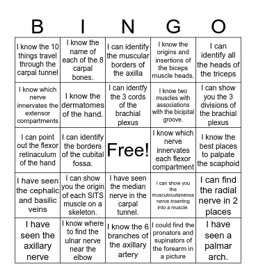 Upper Extremity BINGO! Bingo Card
