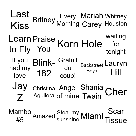 1999 Bingo Card