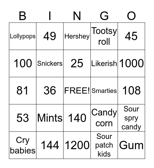 My little candy and math academy Bingo Card