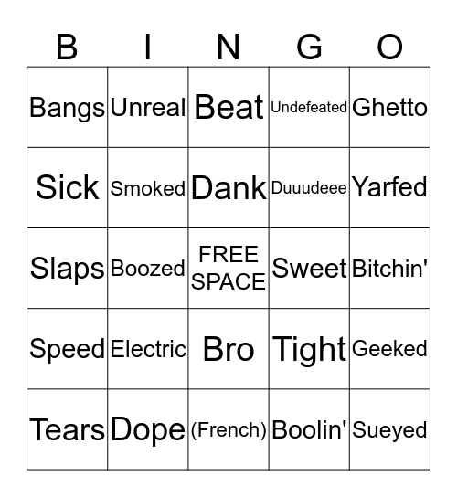 Sean's Lingo Bingo Card