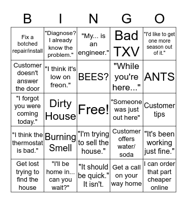 FieldPulse.com | Residential HVAC Bingo Card
