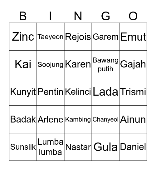 KEMI CANTIK Bingo Card