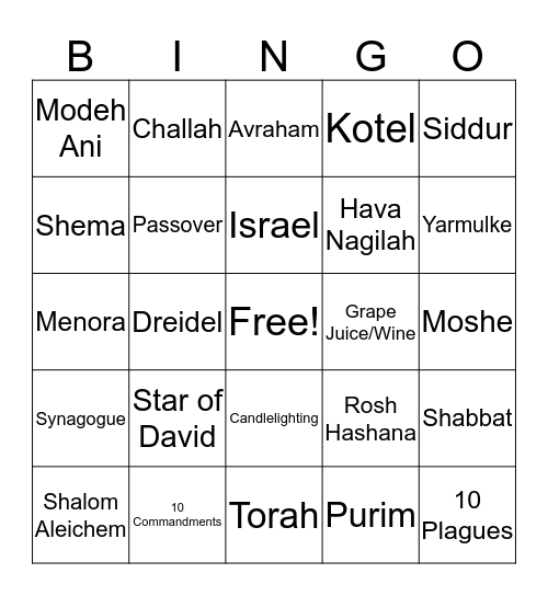 Judaics Bingo Card