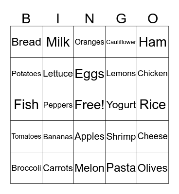 Food Bingo Card