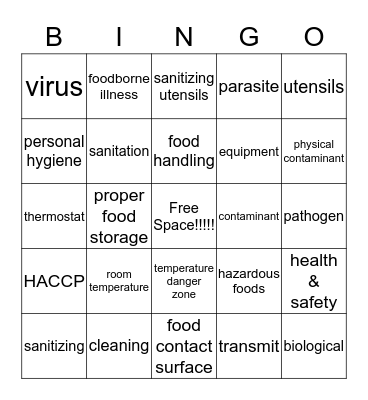 Safety and Sanitation Bingo Card