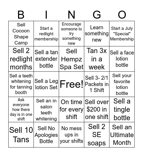 July Sales Bingo  Bingo Card