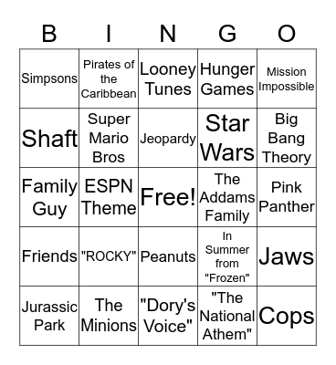 THEME SONGS Bingo Card