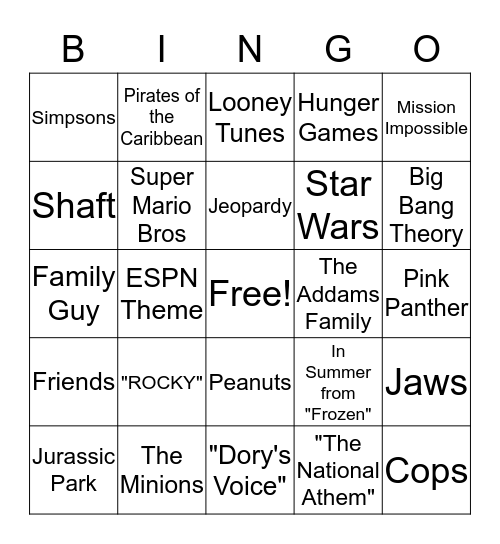 THEME SONGS Bingo Card