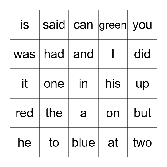 List 1 (one) Bingo Card