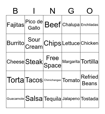 Taco Party Bingo Card