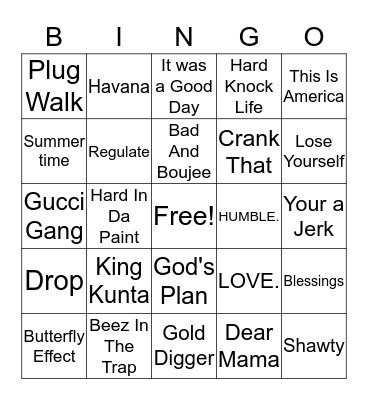 Rap  (old and new) Bingo Card