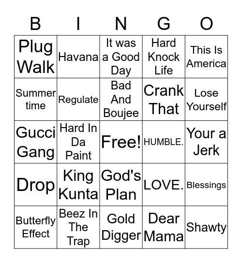 Rap  (old and new) Bingo Card