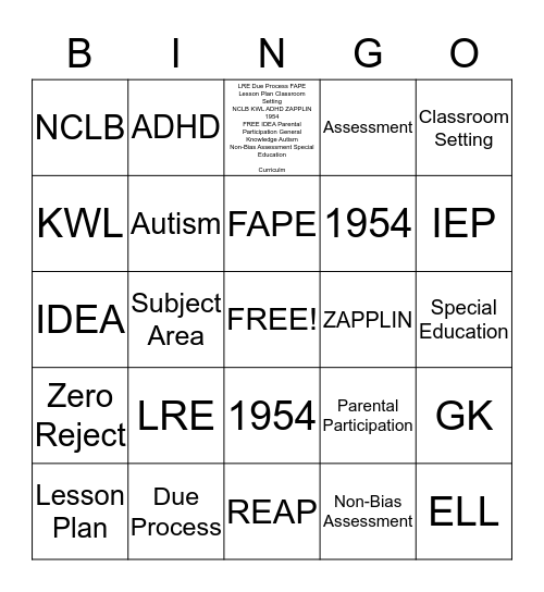 Untitled Bingo Card