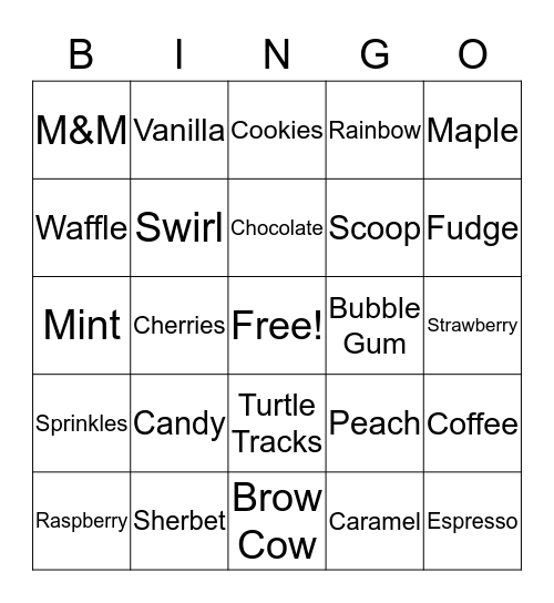 Ice Cream Bingo Card