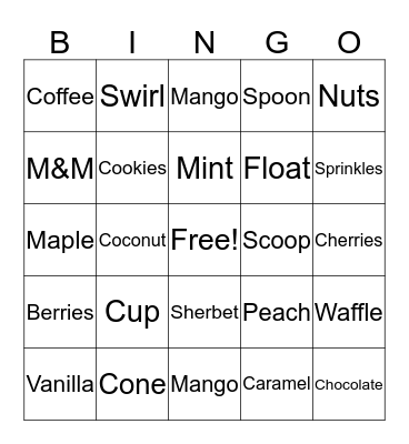 ICE CREAM BINGO Card