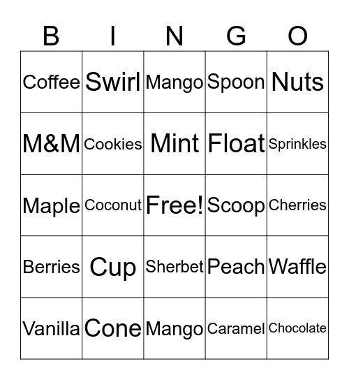 ICE CREAM BINGO Card