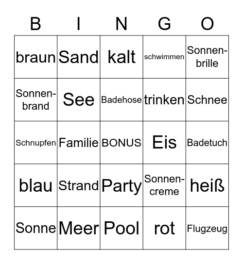 Meng Summervakanz  Bingo Card