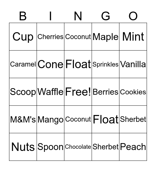 ICE CREAM BINGO Card