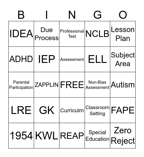 Education Bingo Card