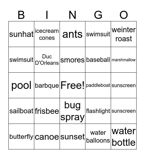 Summer Bingo Card