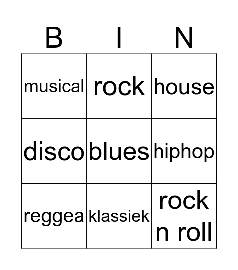 Muziekbingo Card