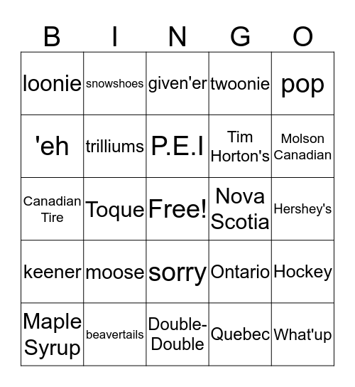 Canada Day Bingo Card