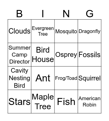 Camp Kawartha Bingo Card