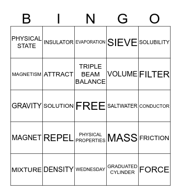 SCIENCE BINGO Card