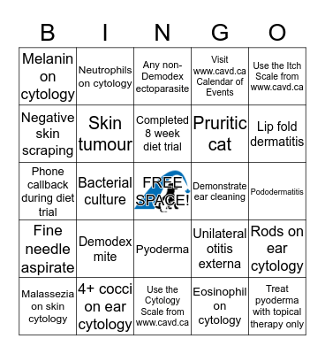 Canadian Academy of Veterinary Dermatology Bingo Card