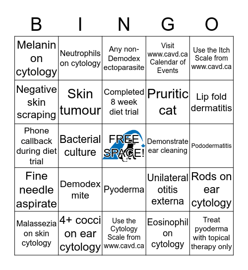 Canadian Academy of Veterinary Dermatology Bingo Card