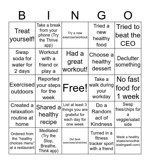 WELLNESS  Bingo Card