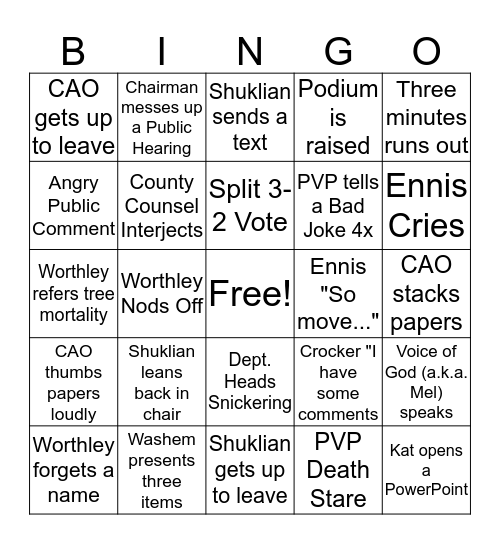 BOS Bingo  Bingo Card