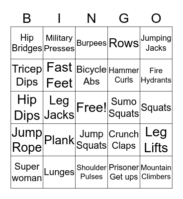 Fitness Bingo Card