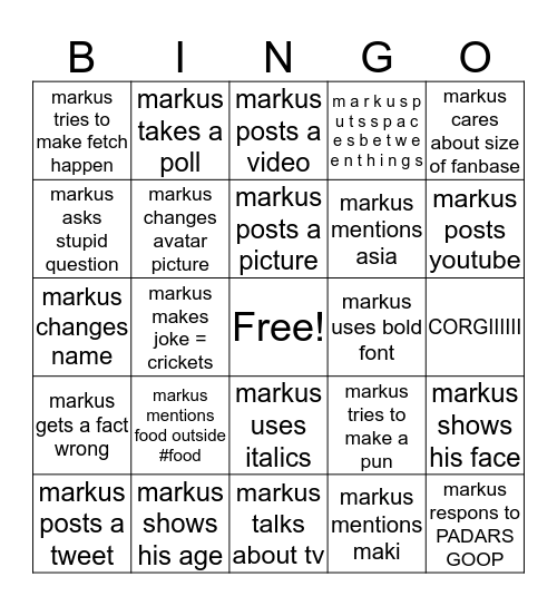 Bingo Markus Edition Bingo Card