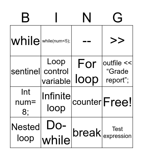 Loop Bingo Card