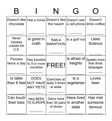 ICE BREAKER Bingo Card