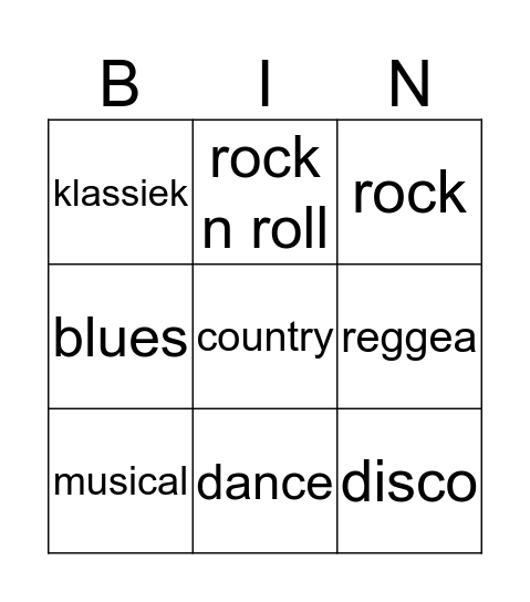 muziekbingo Card