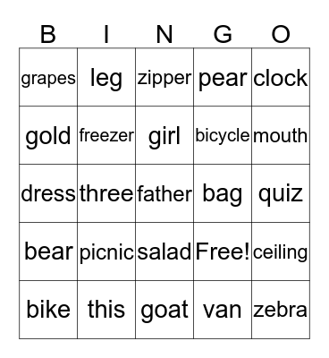 consonants-p,s,z,g,th Bingo Card