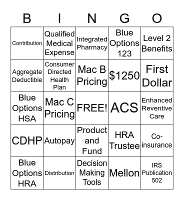 CDHP  Bingo Card