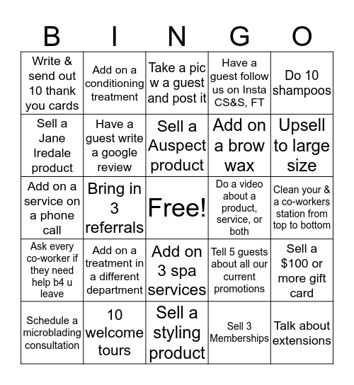 Clark Salon & Spa Support Staff Bingo Card