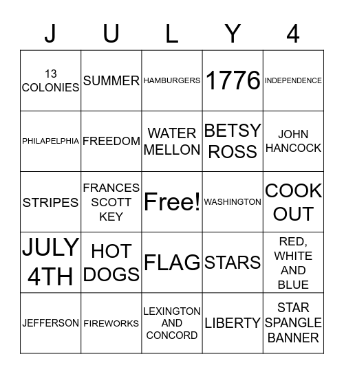 4TH OF JULY Bingo Card