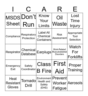 Safety Bingo Card