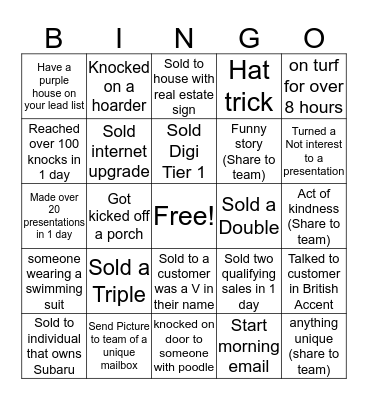 Direct Sales Bingo Card