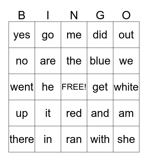 Site Words 2 Bingo Card