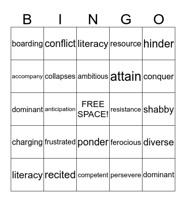 VOCABULARY REVIEW Bingo Card